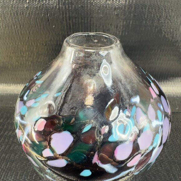 Loretta Eby Chome Speckled Art Glass Bud Vase Multicolored Spots Hand Blown Vase - Picture 7 of 12